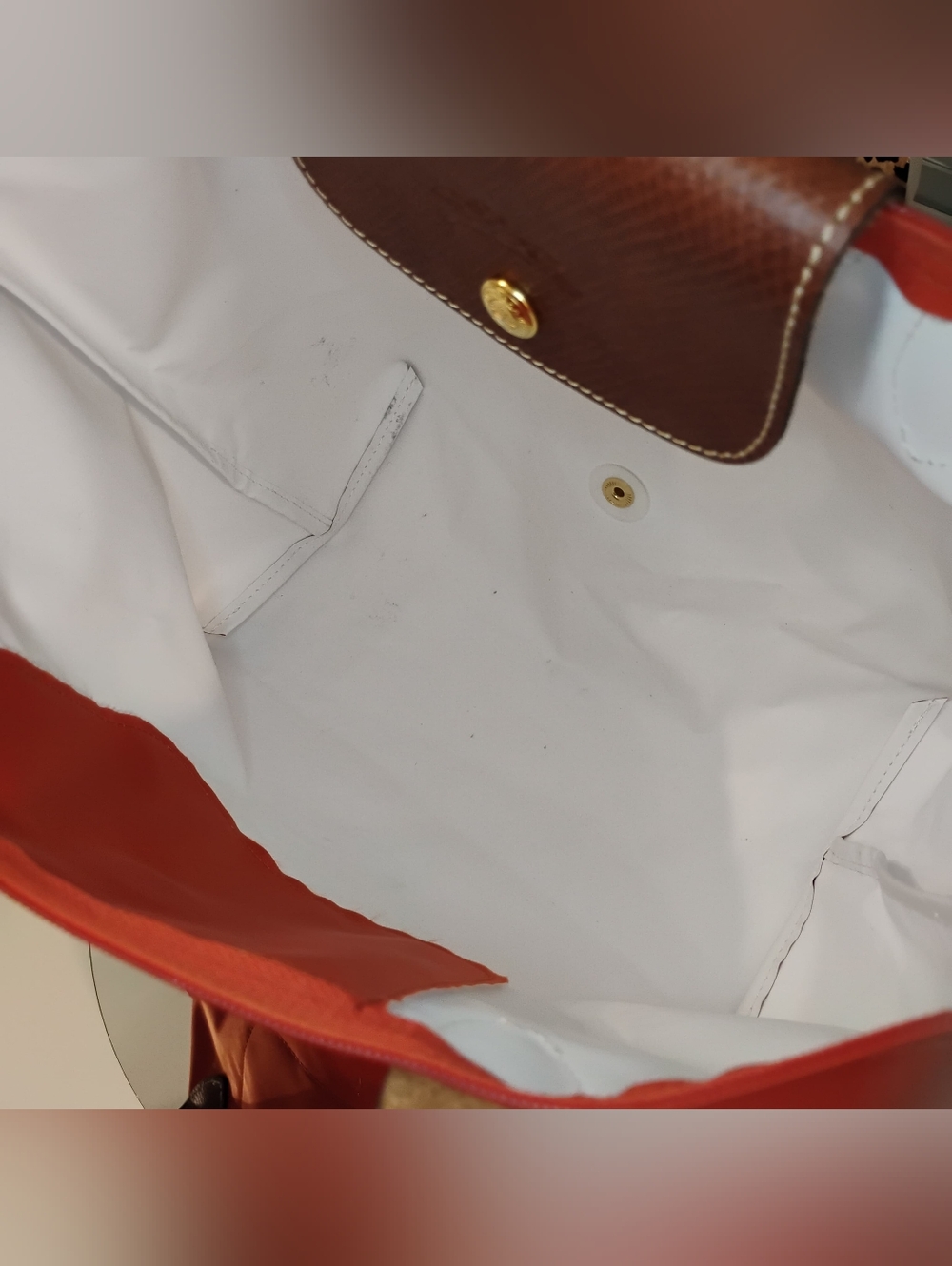 Longchamp Classic Nylon Tote - Orange with Cognac Leather Trim & GHW - Picture 11 of 15